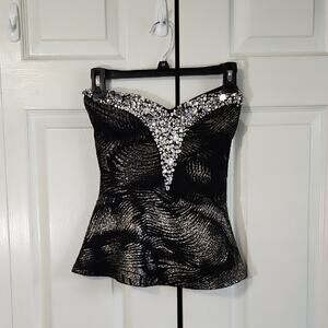 Vintage Jacaranda Black Silver Beaded Top Size SM 90s Stretch Y2K Embellished